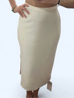 White/Cream High-Waist Midi Pencil Skirt with slit